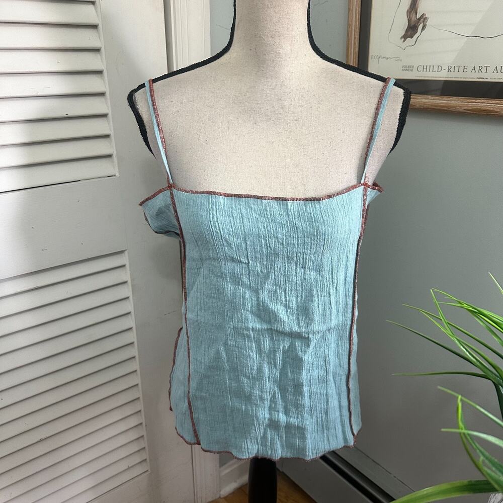 Baserange Tank Medium Wuxi Blue Shock Slip Top Crinkle Linen Blend Minimalist